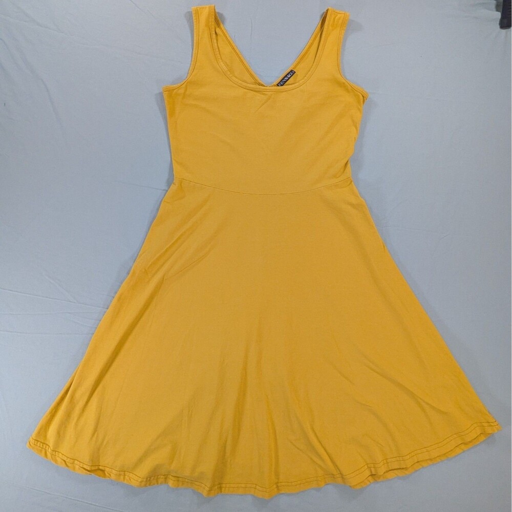 Fensace Mustard Knit Fit & Flare Skater Dress Sleeveless Medium